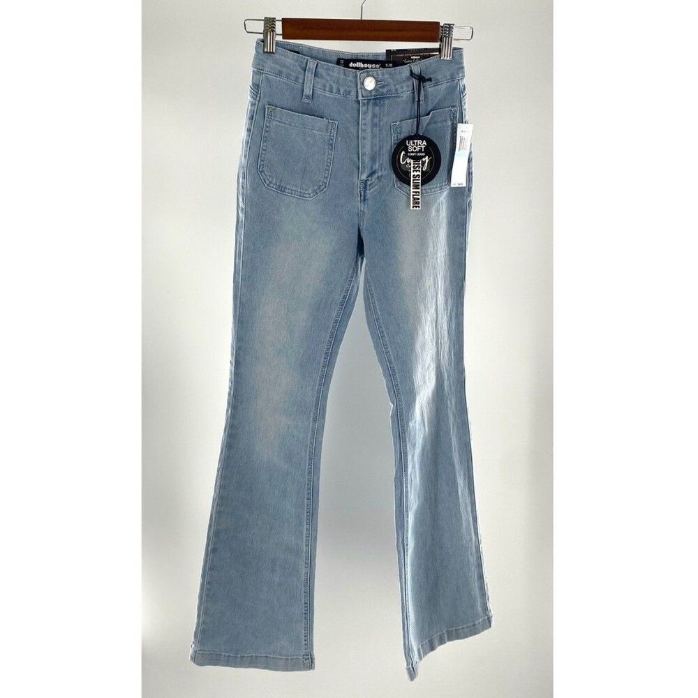 NWT Dollhouse High Rise Slim Flare Light Wash Curvy Soft Jeans sz 5/6 waist 25